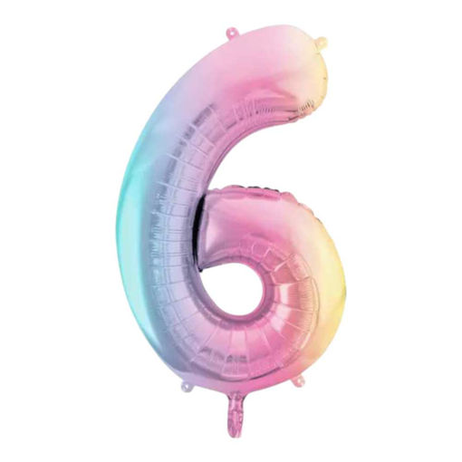 Picture of FOIL BALLOON NUMBER 6 PASTEL RAINBOW 34 INCH